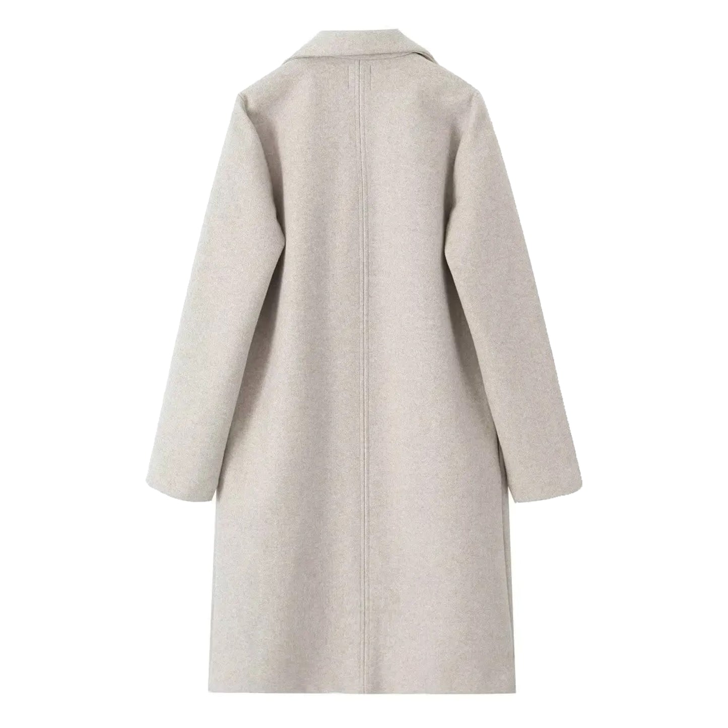 Cream white oversized wool trench coat for women with wide lapel collar, long sleeves, soft warm wool-blend insulation, relaxed tailored minimalist silhouette, elegant clean girl and old money style outerwear for fall and winter fashion, shipped globally to US, UK, Canada, Australia, Europe, and international destinations.