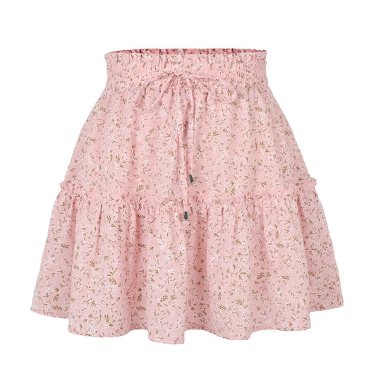 floral-print-light-pink-and-white-daisy-flower-patterned-layered-ruffle-trim-draw-string-tie-fitted-waist-smocked-mid-high-rise-waisted-flowy-boho-tullie-linen-tiered-short-mini-skirt-women-ladies-chic-trendy-spring-2024-summer-elegant-casual-feminine-preppy-style-zara-altard-state-urban-outfitters-brandy-melville-princess-polly
