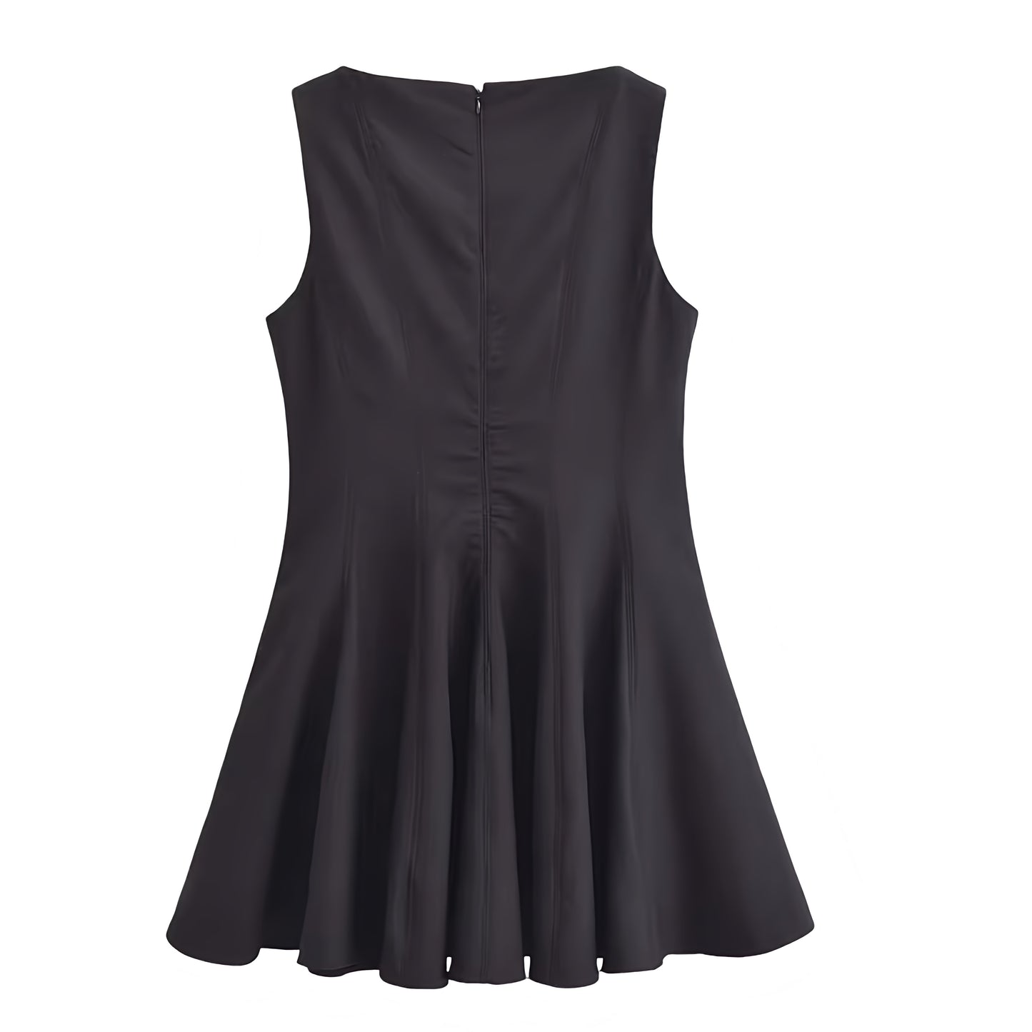 Black Sleeveless Drop Waist Pleated Mini Dress