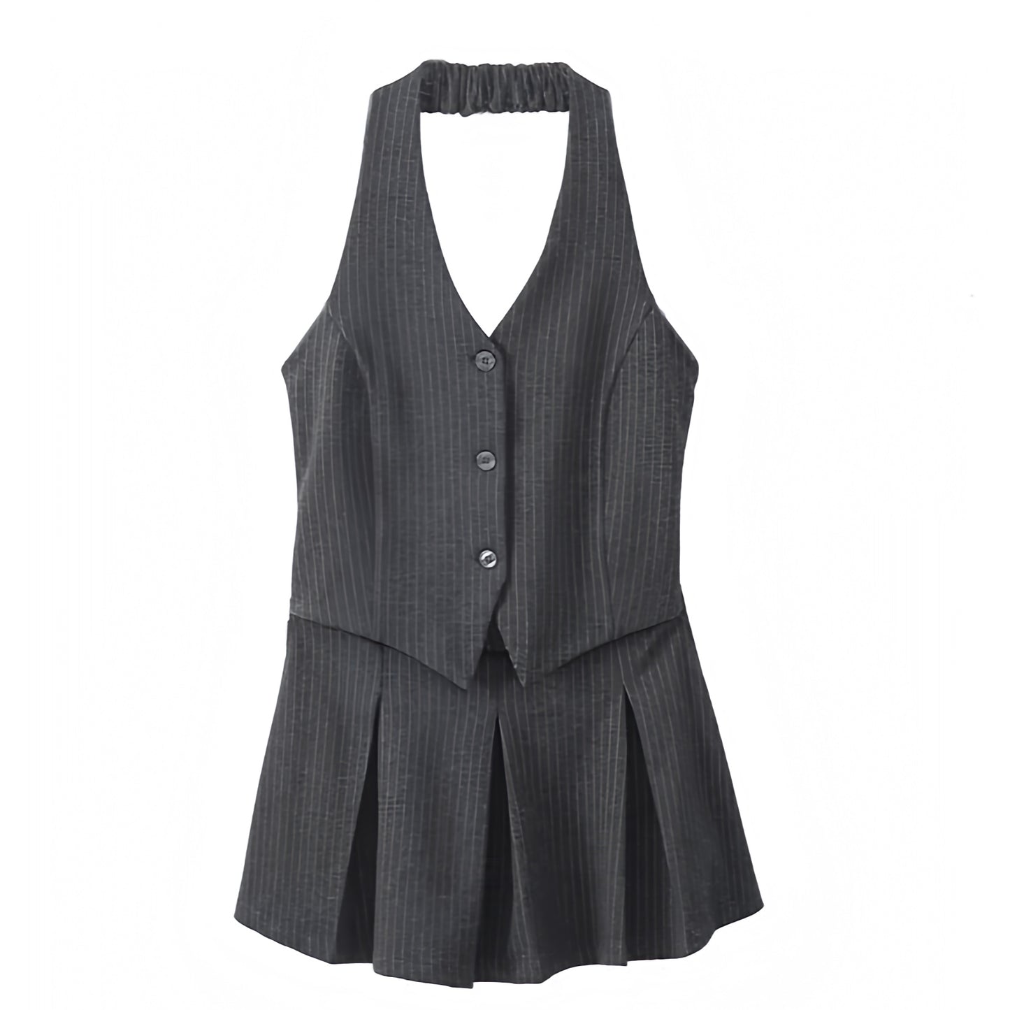 dark-grey-and-white-striped-pinstriped-slim-fit-bodycon-corset-fitted-bodice-drop-waist-button-down-pleated-v-neckline-sleeveless-backless-open-back-halter-vest-short-mini-dress-top-skirt-2-piece-set-women-ladies-chic-trendy-spring-2024-summer-elegant-casual-semi-formal-feminine-classy-cocktail-party-club-wear-sexy-date-night-out-evening-90s-minimalist-minimalism-office-siren-stockholm-style-zara-revolve-aritzia-mango-reformation-whitefox-edikted-fenity-princess-polly-dupe