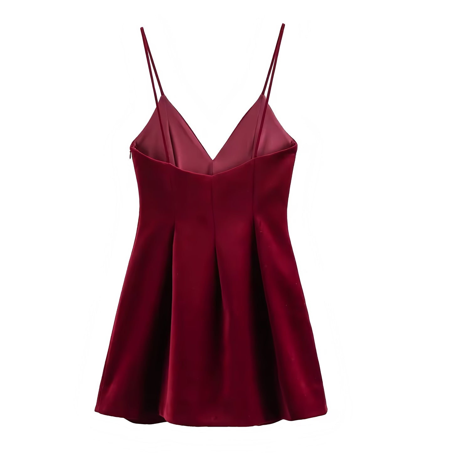 Red Velvet Spaghetti Strap V-Neck Drop Waist Mini Dress