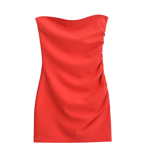 Red Ruched Bodycon Strapless Mini Dress