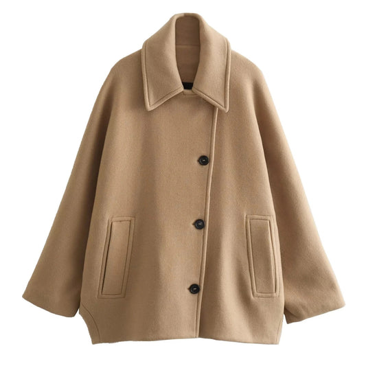 Khaki Woolen Oversized Overcoat Jacket