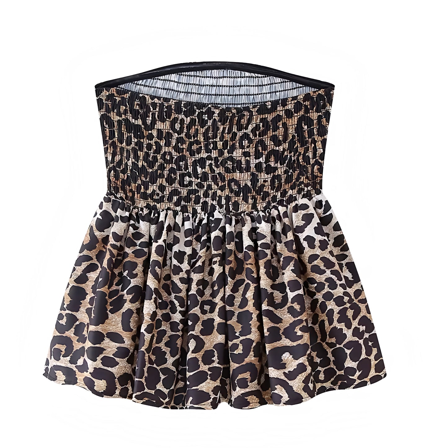 Leopard Print Smocked Strapless Camisole Top