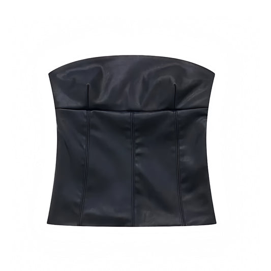 black-faux-leather-shiny-slim-fit-bodycon-corset-bustier-strapless-bandeau-sleeveless-camisole-crop-tank-tube-top-blouse-women-ladies-chic-trendy-spring-2024-summer-elegant-casual-semi-formal-classy-feminine-party-date-night-out-sexy-club-wear-y2k-90s-minimalist-office-siren-style-zara-revolve-aritzia-white-fox-princess-polly-babyboo-edikted