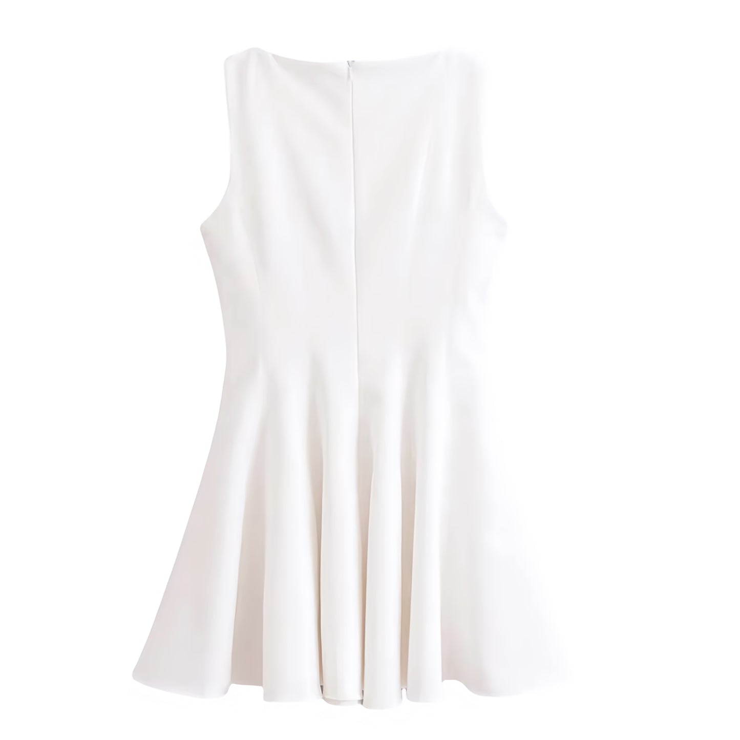 White Sleeveless Drop Waist Pleated Mini Dress