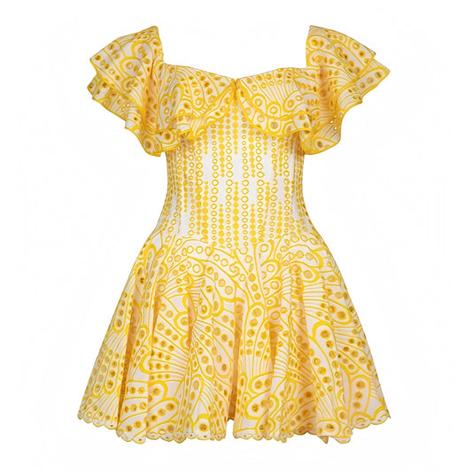 yellow-white-multi-color-eyelet-embroidered-broderie-scalloped-anglaise-patterned-bodycon-slim-fitted-drop-waist-shirred-bodice-fit-and-flare-layered-ruffle-trim-smocked-short-puff-sleeve-off-shoulder-sweetheart-neckline-tiered-boho-mini-dress-couture-women-ladies-chic-trendy-spring-2024-summer-elegant-semi-formal-casual-feminine-preppy-style-prom-party-gala-debutante-european-beach-wear-tropical-vacation-sundress-altard-state-charo-ruiz-zimmerman-revolve-loveshackfancy-fillyboo-dupe