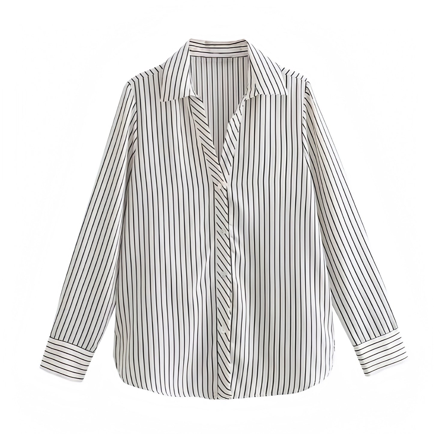 white-and-black-striped-pinstripe-v-neck-button-down-cuffed-long-sleeve-linen-cotton-light-weight-shirt-blouse-women-ladies-chic-trendy-spring-2024-summer-elegant-classy-semi-formal-business-casual-preppy-nautical-beach-wear-vacation-top-stockholm-style-european-zara-revolve-aritzia