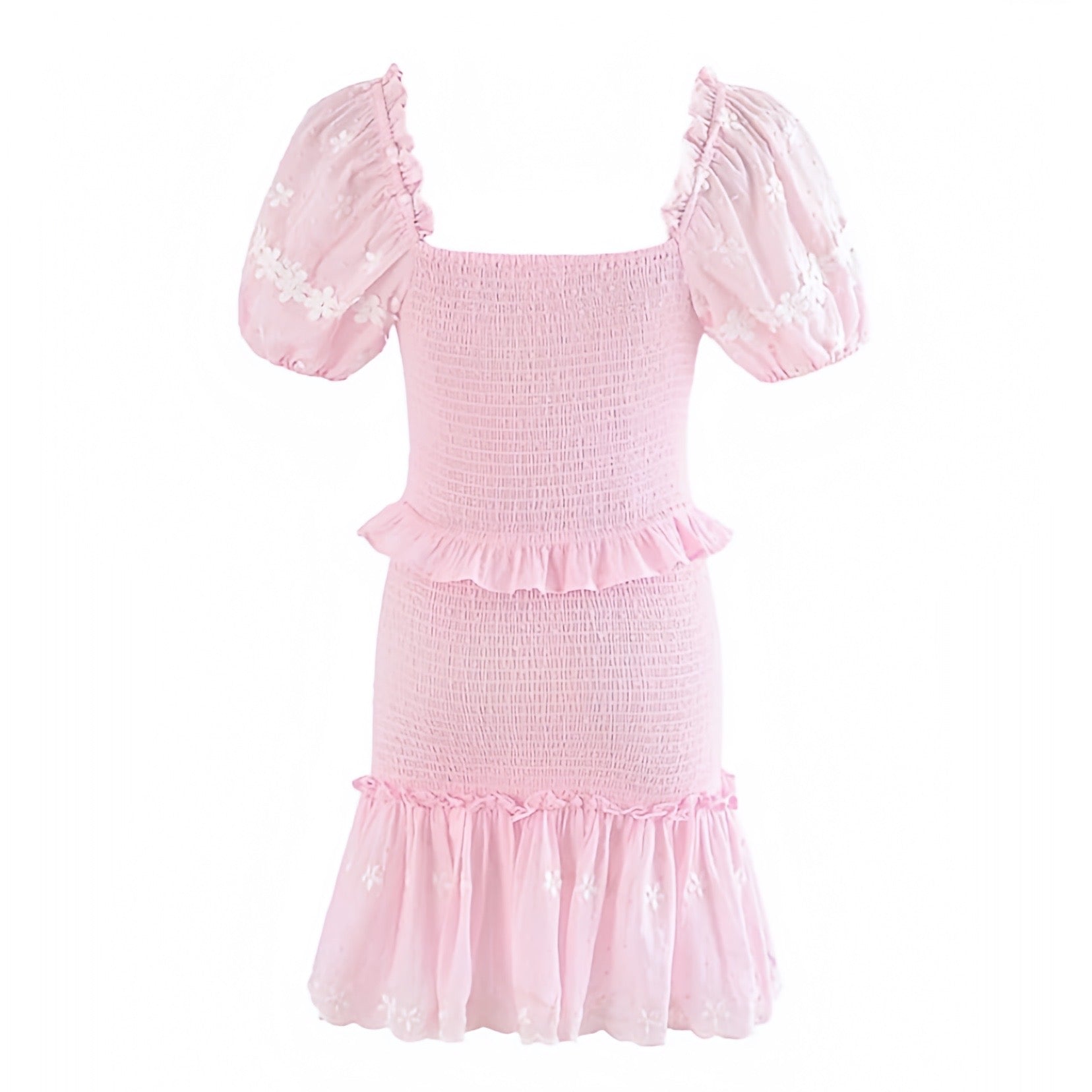 Women's Light Pink Floral Print Puff Sleeve Smocked Ruffle Mini Dress Dazey Hill Women's Light Pink Floral Print Puff Sleeve Smocked Ruffle Mini Dress Dazey Hill