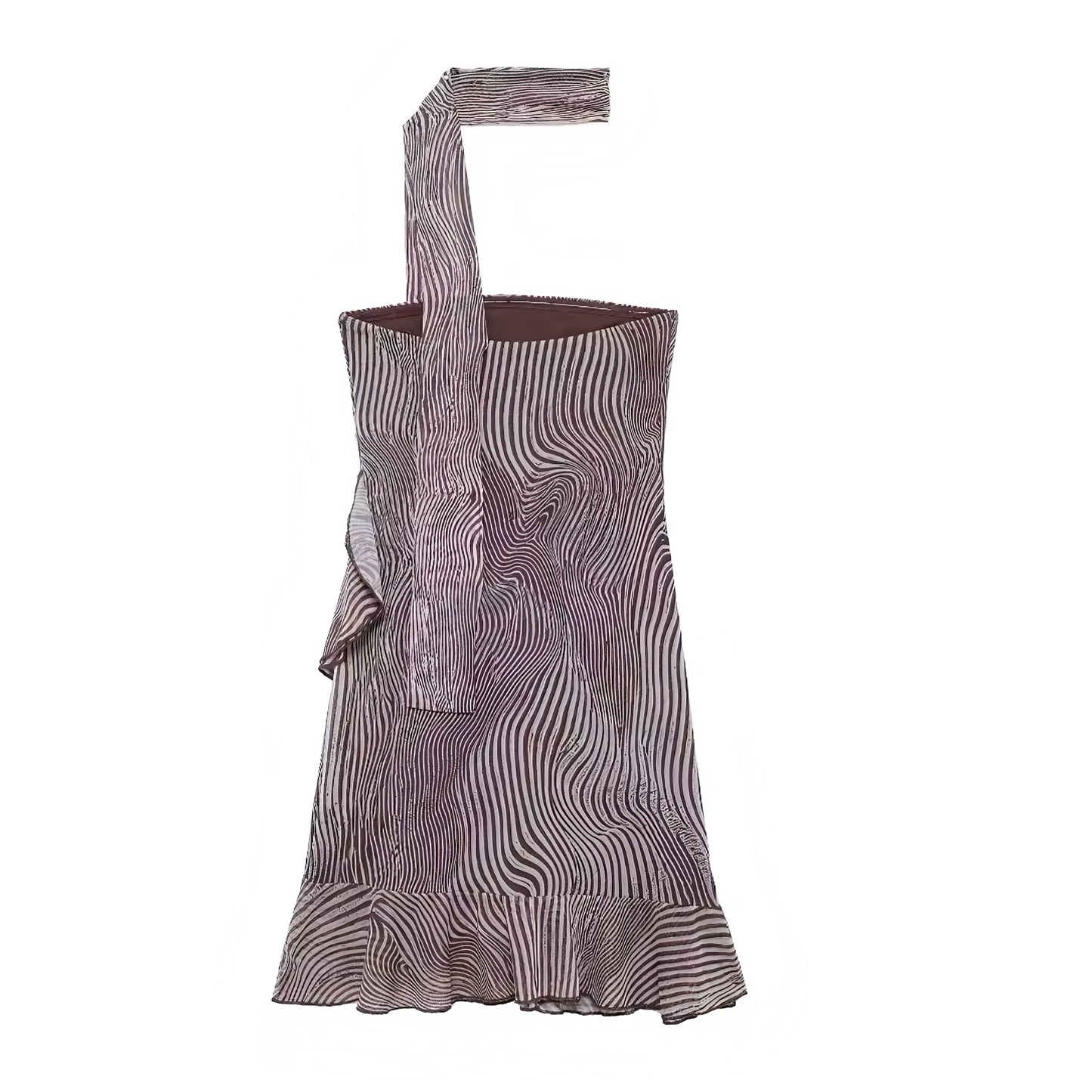 Zebra Print Bodycon Ruffle Trim Sleeveless Halter Mini Dress With Scarf