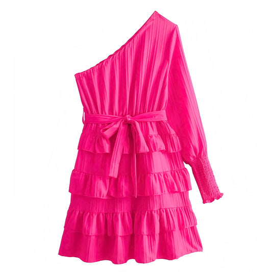hot-pink-slim-fit-bodycon-fitted-bodice-drop-waist-layered-ruffle-trim-gathered-ruched-bow-belt-long-sleeve-off-one-shoulder-asymmetric-tiered-flowy-boho-bohemian-short-mini-dress-gown-women-ladies-teens-tweens-chic-trendy-spring-2024-summer-elegant-casual-semi-formal-feminine-preppy-style-prom-homecoming-hoco-dance-party-wedding-guest-beach-vacation-sundress-dresses-altard-state-loveshackfancy-revolve-zara-aritzia-reformation-dupe