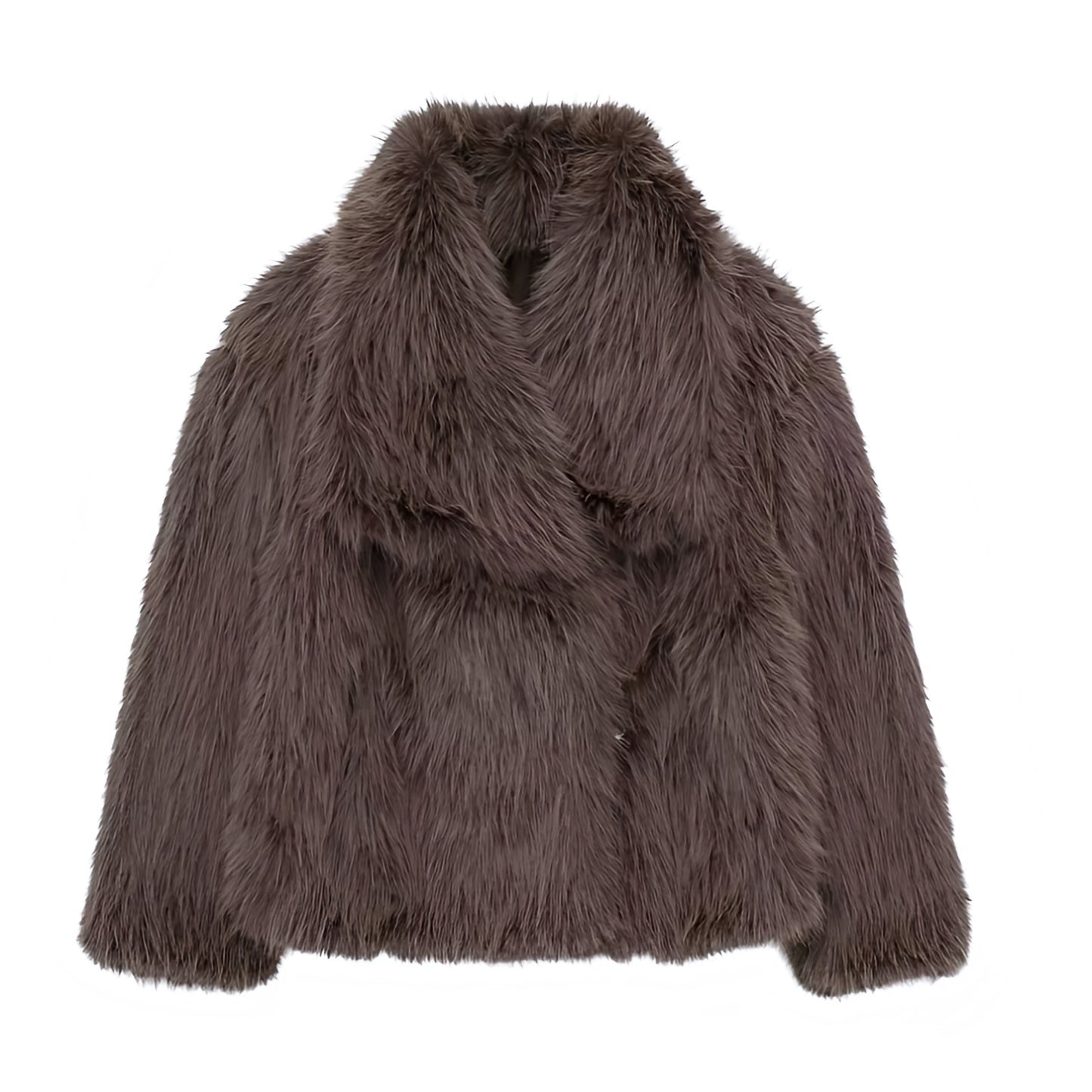 Dark Brown Faux Fur Oversized Long Sleeve Jacket