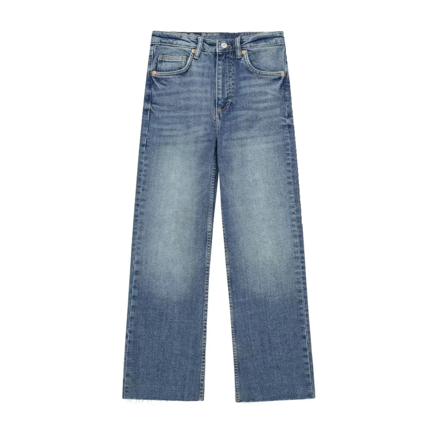 Dark blue bleach washed faded wide leg denim jeans for women featuring a mid-rise fit, relaxed wide leg silhouette, and full-length design. Crafted from soft cotton blend denim with a dark vintage wash and subtle bleach fade for a worn-in look. Perfect for casual minimalist outfits, classic streetwear, or Scandinavian-inspired fashion. Ideal for all seasons — spring, summer, fall, and winter 2025. Ships globally and worldwide to the US, UK, Canada, Australia, and Europe.