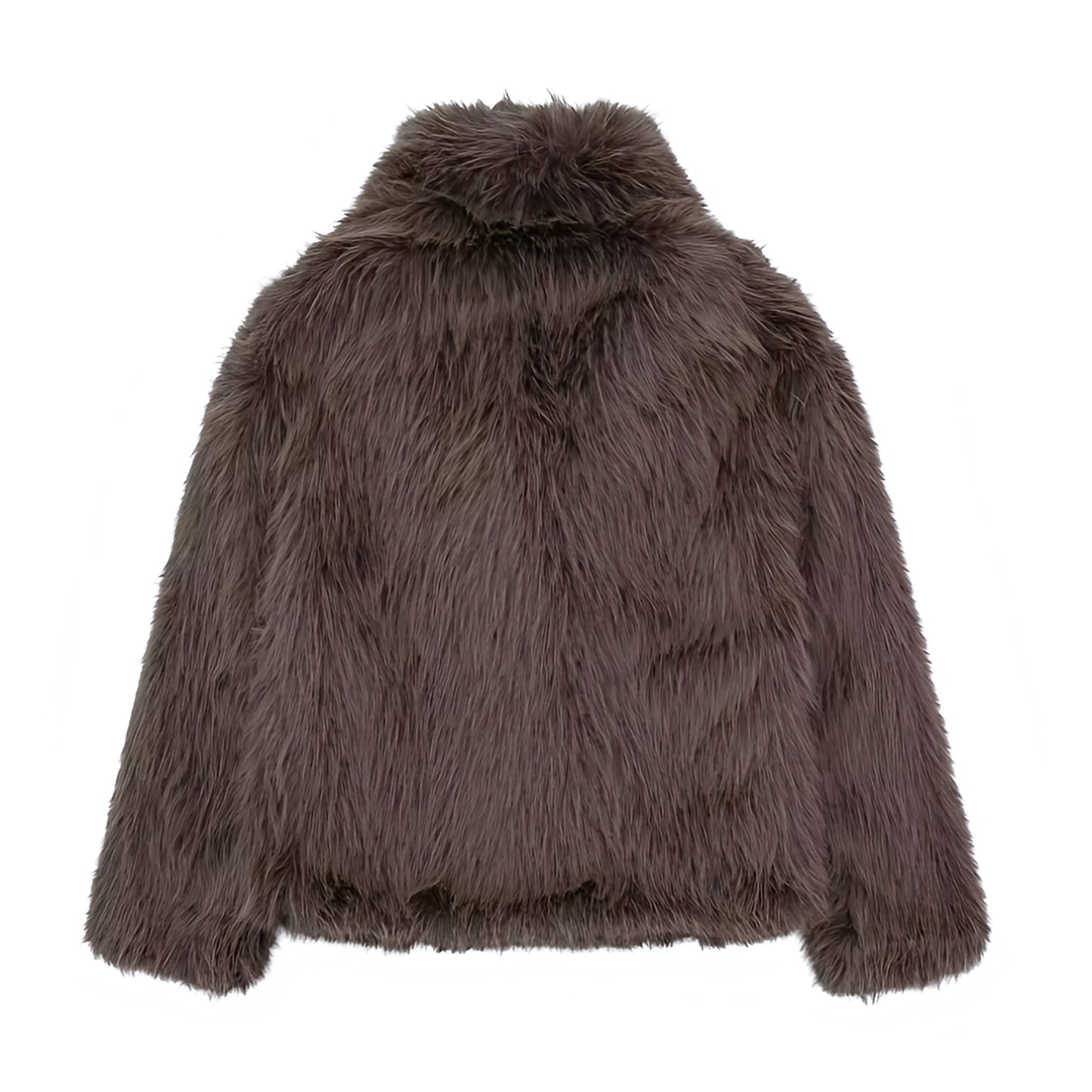 Dark brown faux fur oversized long sleeve jacket for women and teens, espresso brown fuzzy soft cozy warm thick satin lined luxury fur coat with collared v-neck split neck, elegant feminine trendy Y2K chic outerwear for fall autumn winter 2025, stylish Scandinavian Copenhagen streetwear ski outfit après ski night out cool girl it girl party festival look, with global worldwide shipping to US UK Canada Australia Europe and Asia.