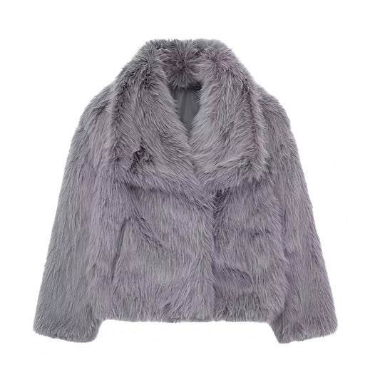 Dark grey faux fur oversized long sleeve jacket for women and teens, satin lined fuzzy soft cozy thick luxury fur coat with collared v-neck split neck, elegant feminine trendy Y2K chic fashionable outerwear for fall autumn winter 2025, stylish Scandinavian Copenhagen streetwear ski outfit après ski snow day cool girl it girl fashion, global worldwide shipping to US UK Canada Australia Europe Asia New Zealand.