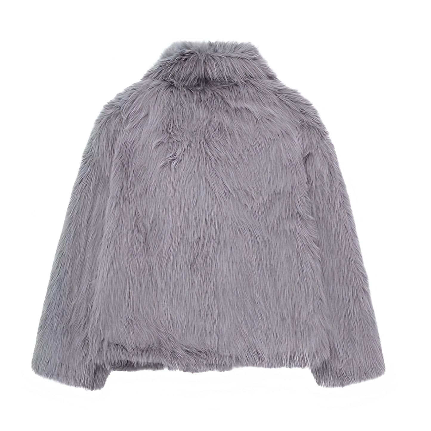 Dark grey faux fur oversized long sleeve jacket for women and teens, satin lined fuzzy soft cozy thick luxury fur coat with collared v-neck split neck, elegant feminine trendy Y2K chic fashionable outerwear for fall autumn winter 2025, stylish Scandinavian Copenhagen streetwear ski outfit après ski snow day cool girl it girl fashion, global worldwide shipping to US UK Canada Australia Europe Asia New Zealand.