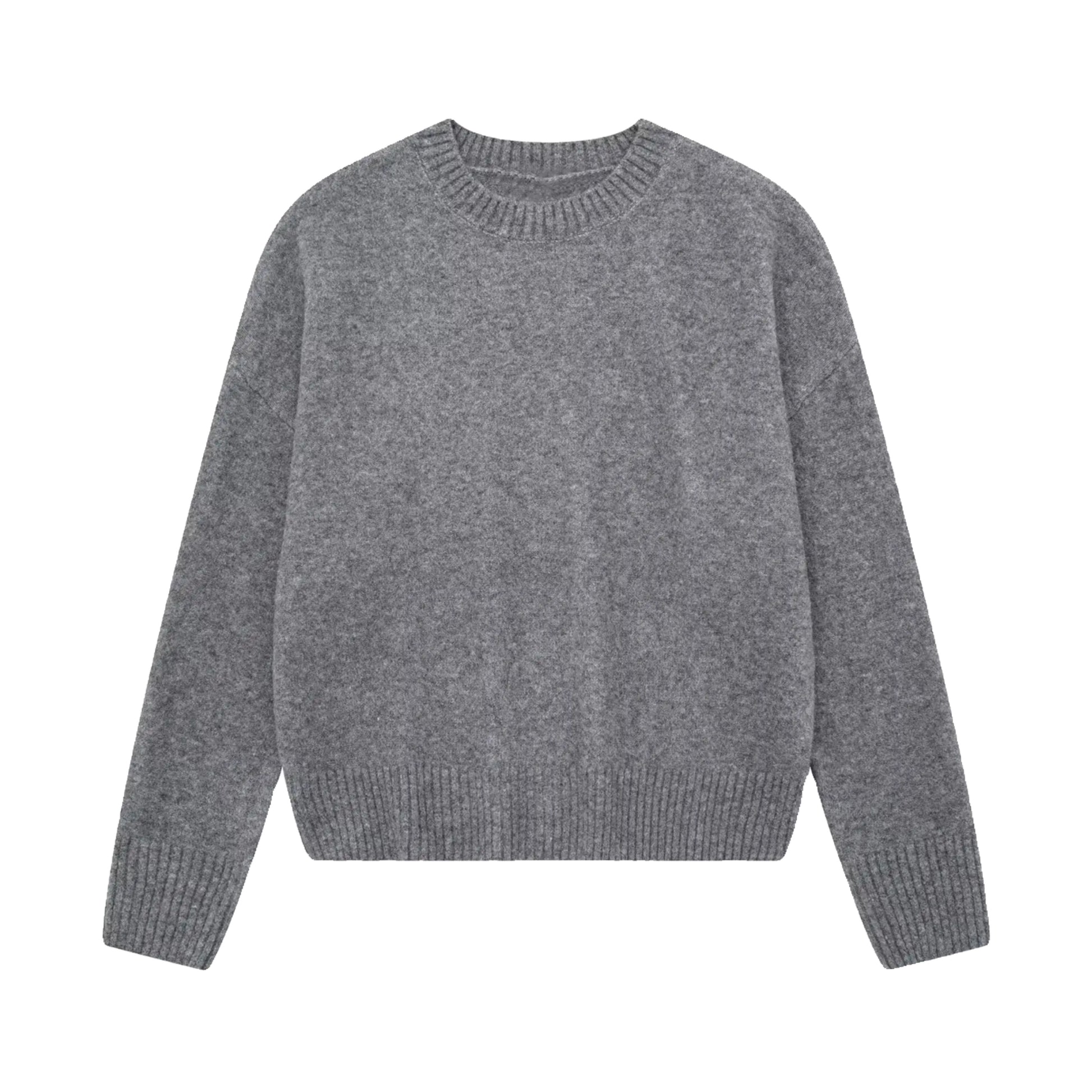 Dark Grey Knit Woolen Long Sleeve Pullover Sweater for women and teens. Soft, cozy, thick ribbed knitwear with a relaxed fit and round neckline. Elegant and trendy heather grey chunky knit jumper perfect for fall, winter, and holiday outfits. Feminine Scandinavian, soft girl, clean girl, and preppy aesthetic knitwear. Ships globally and worldwide to the US, UK, Canada, Australia, Europe, Asia, and more.