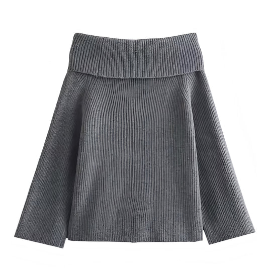 Dark Grey Knit Oversized Off-Shoulder Long Sleeve Pullover Sweater for women and teens. Soft, cozy, warm, ribbed knitwear with relaxed oversized fit and elegant off-shoulder neckline. Chic and trendy heather grey chunky knit jumper perfect for fall, winter, and holiday fashion. Feminine soft girl, clean girl, and Scandinavian street-style aesthetic. Ships globally and worldwide to the US, UK, Canada, Australia, Europe, Asia, and more.