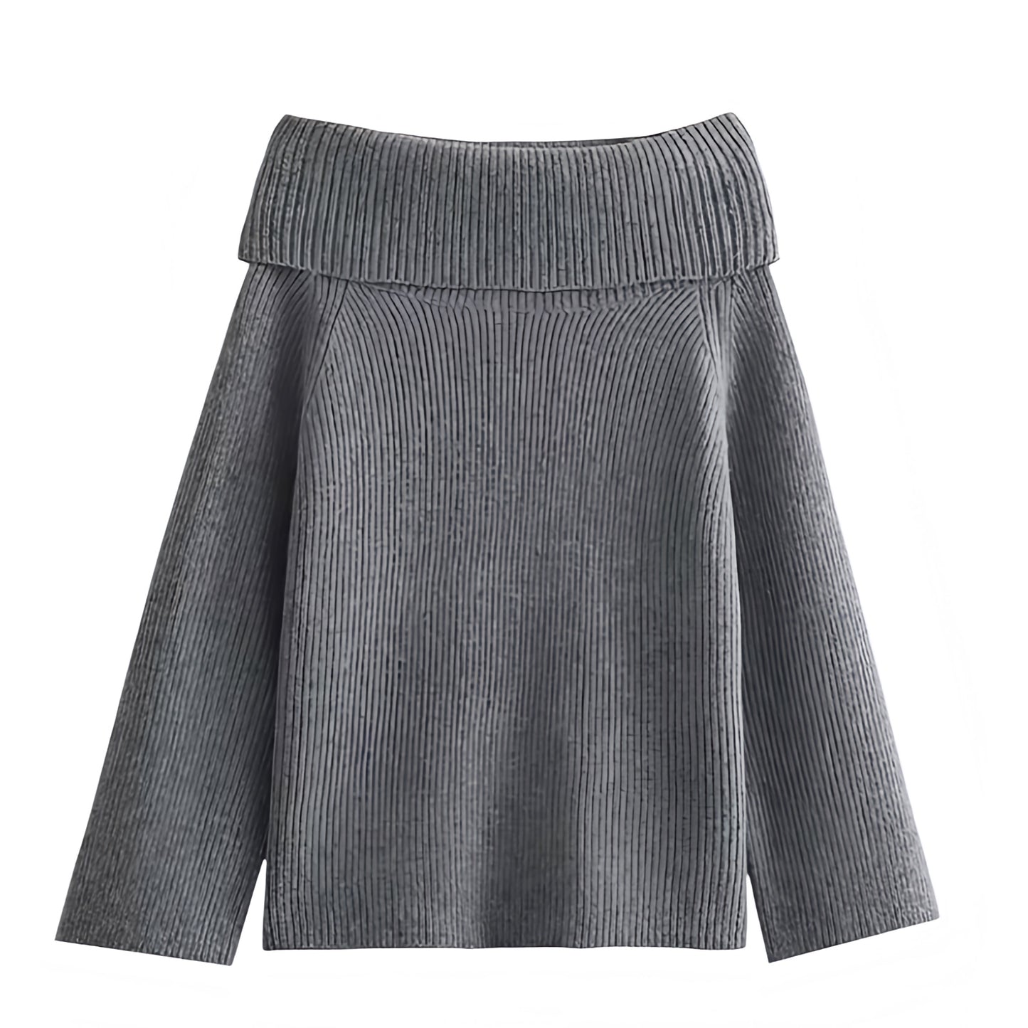 Dark Grey Knit Oversized Off-Shoulder Long Sleeve Pullover Sweater for women and teens. Soft, cozy, warm, ribbed knitwear with relaxed oversized fit and elegant off-shoulder neckline. Chic and trendy heather grey chunky knit jumper perfect for fall, winter, and holiday fashion. Feminine soft girl, clean girl, and Scandinavian street-style aesthetic. Ships globally and worldwide to the US, UK, Canada, Australia, Europe, Asia, and more.