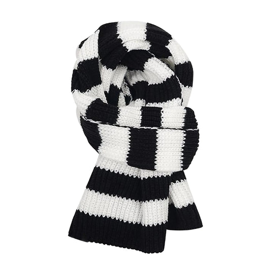 Black & White Striped Knit Oversized Scarf