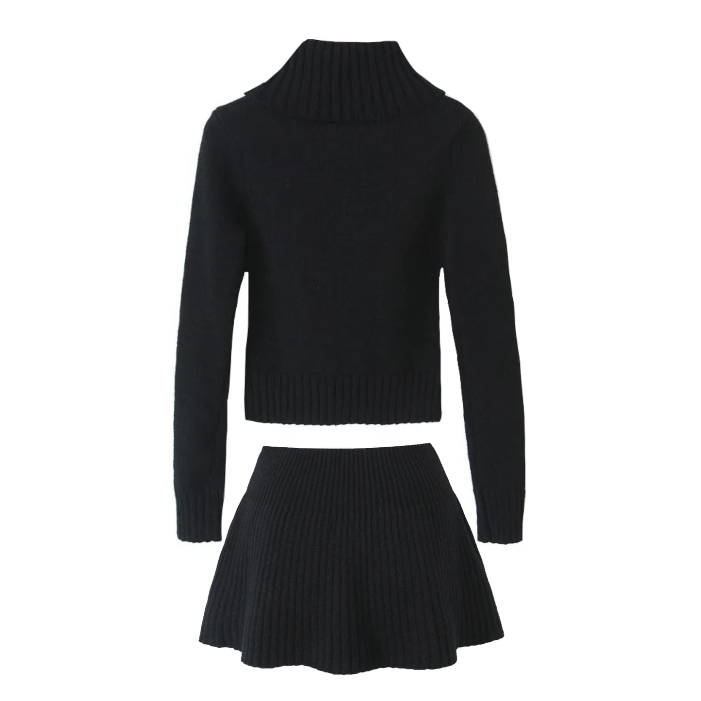 Black Knit Fitted Sweater & Skirt Set