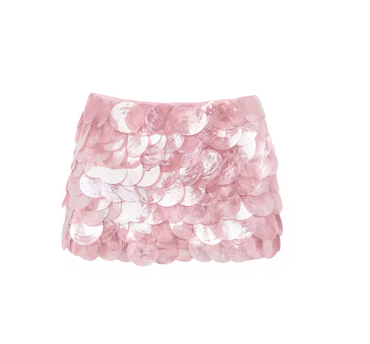 Light Pink Sequin Shell Embellished Low-Rise Mini Skirt