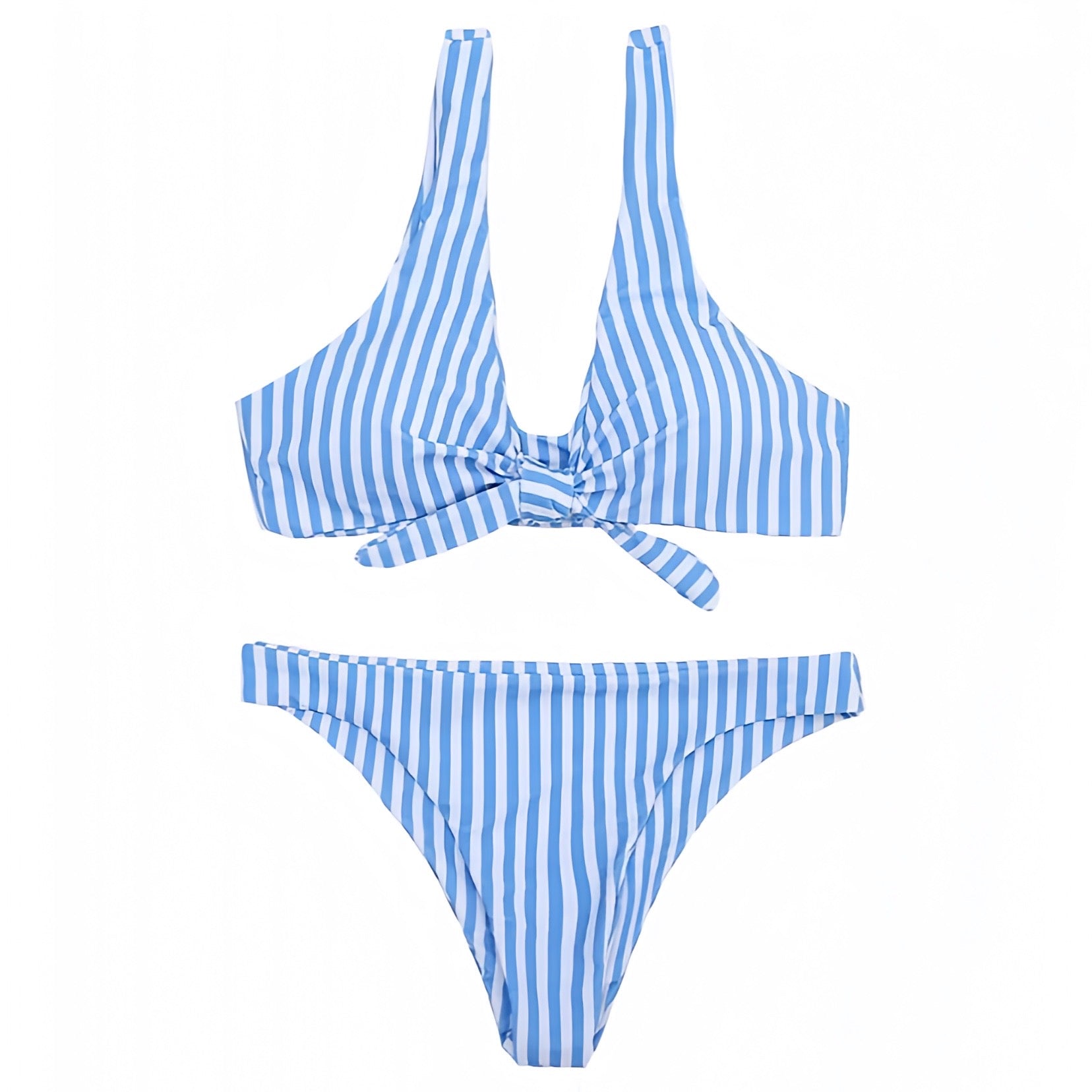 Light Blue Striped Seersucker Knot Tie 2 Piece Triangle Bikini Set ...