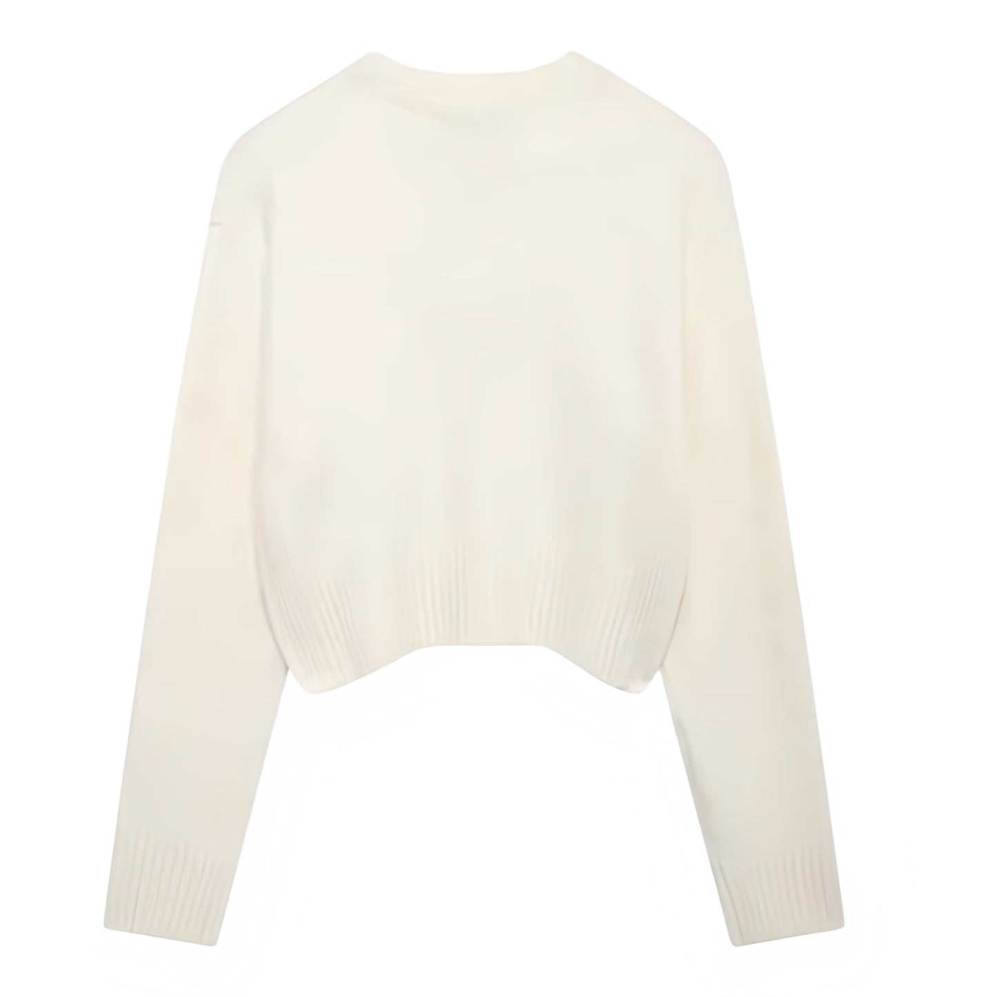 Cream White Knit Woolen Long Sleeve Cropped Pullover Sweater