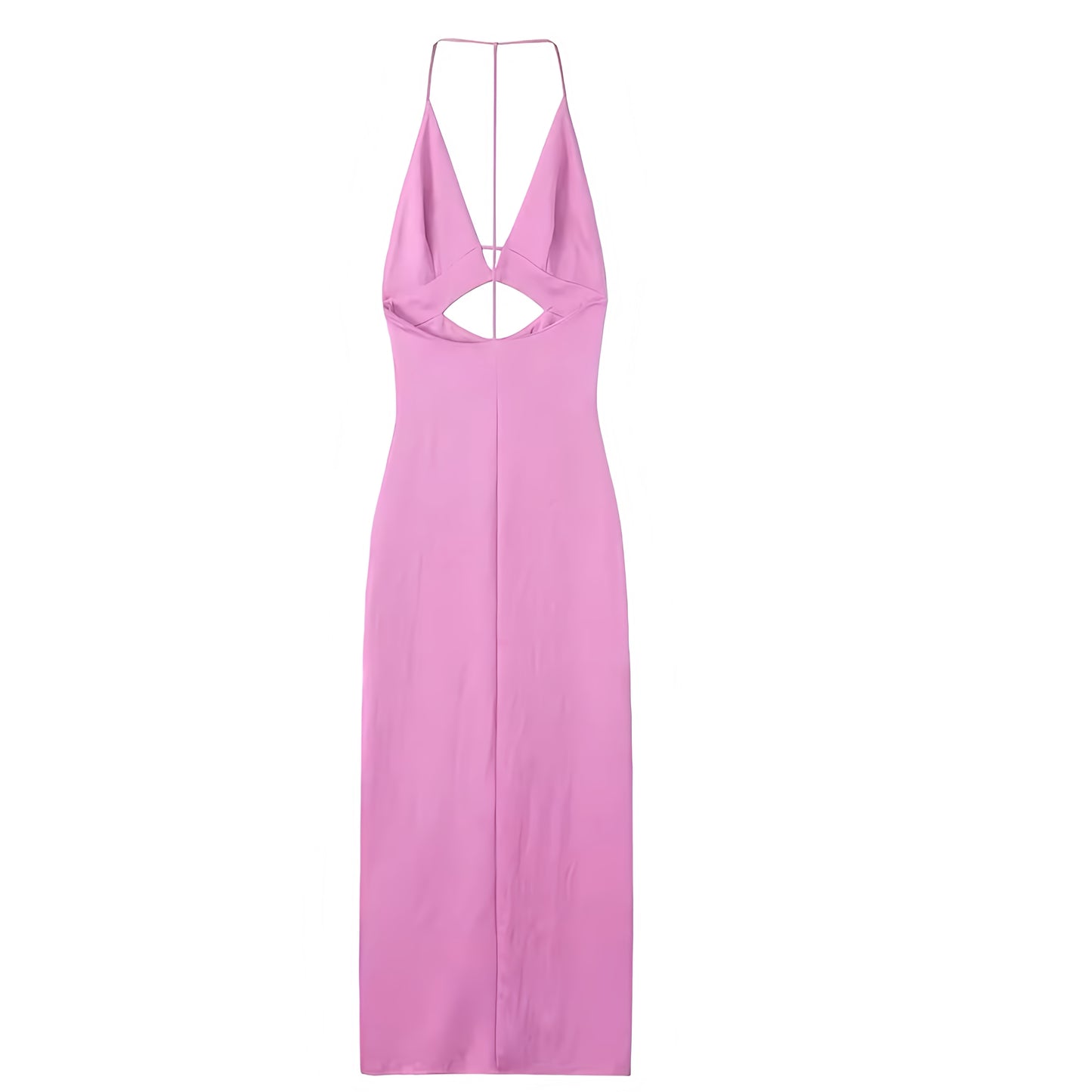 Light Pink Satin Bodycon Cut-Out Backless Halter Maxi Dress