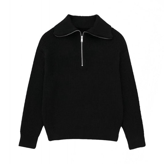 Black Knit Half Zip Sweater
