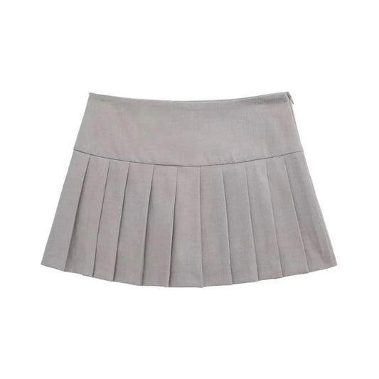 Light Gray Low Waisted Pleated Mini Skirt