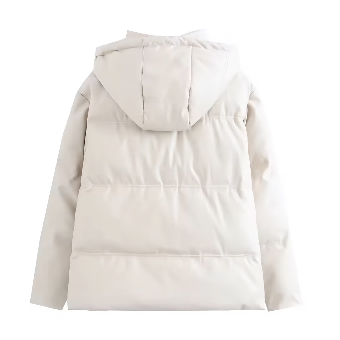 Cream White Oversized Zip-Up Long Sleeve Hooded Puffer Jacket