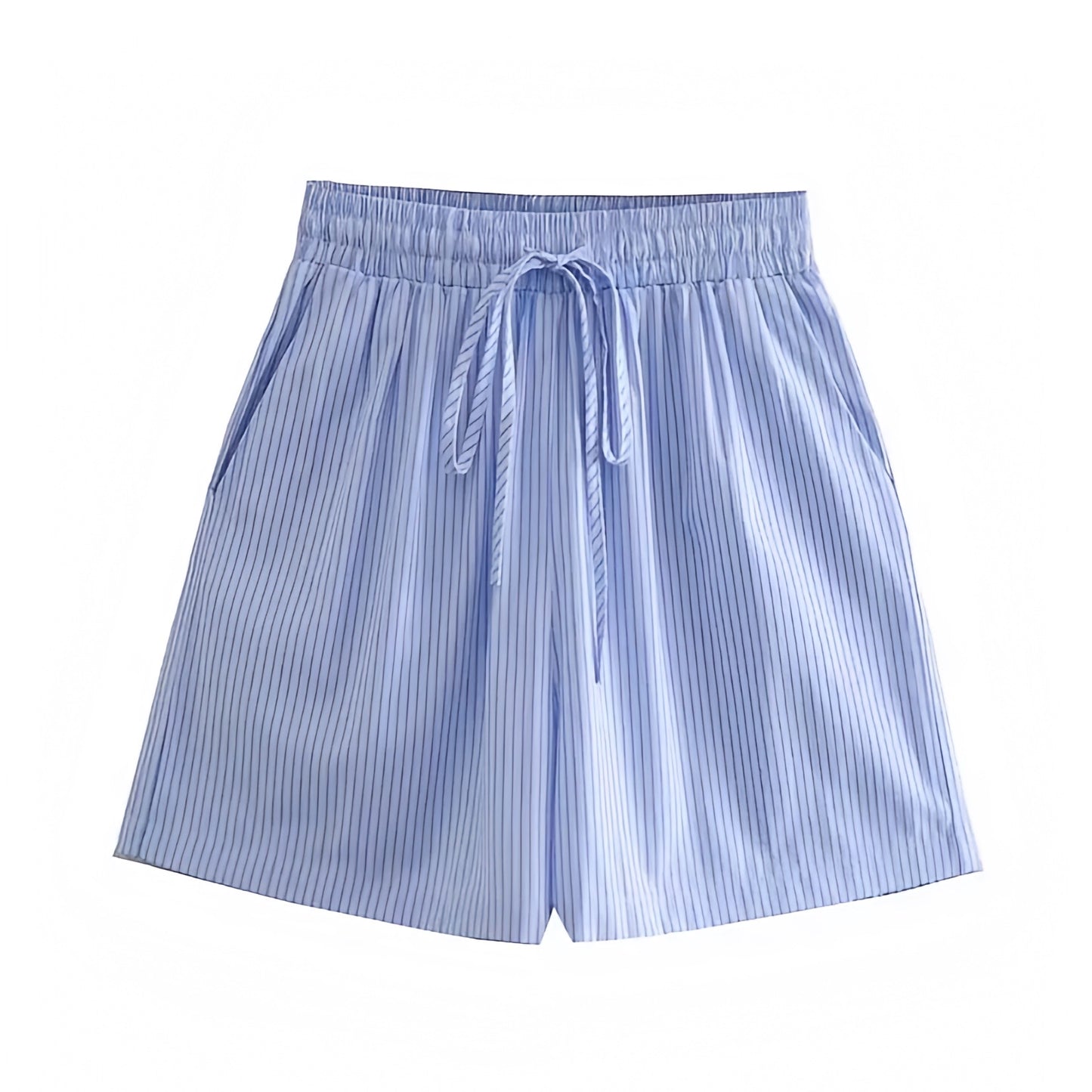 light-blue-striped-seersucker-pinstriped-patterned-draw-string-fitted-waist-mid-high-rise-waisted-cotton-linen-short-shorts-with-pockets-women-ladies-chic-trendy-spring-2024-summer-elegant-casual-feminine-preppy-style-coastal-granddaughter-european-vacation-beach-wear-zara-brandy-melville-pacsun-urban-outfitters-edikted