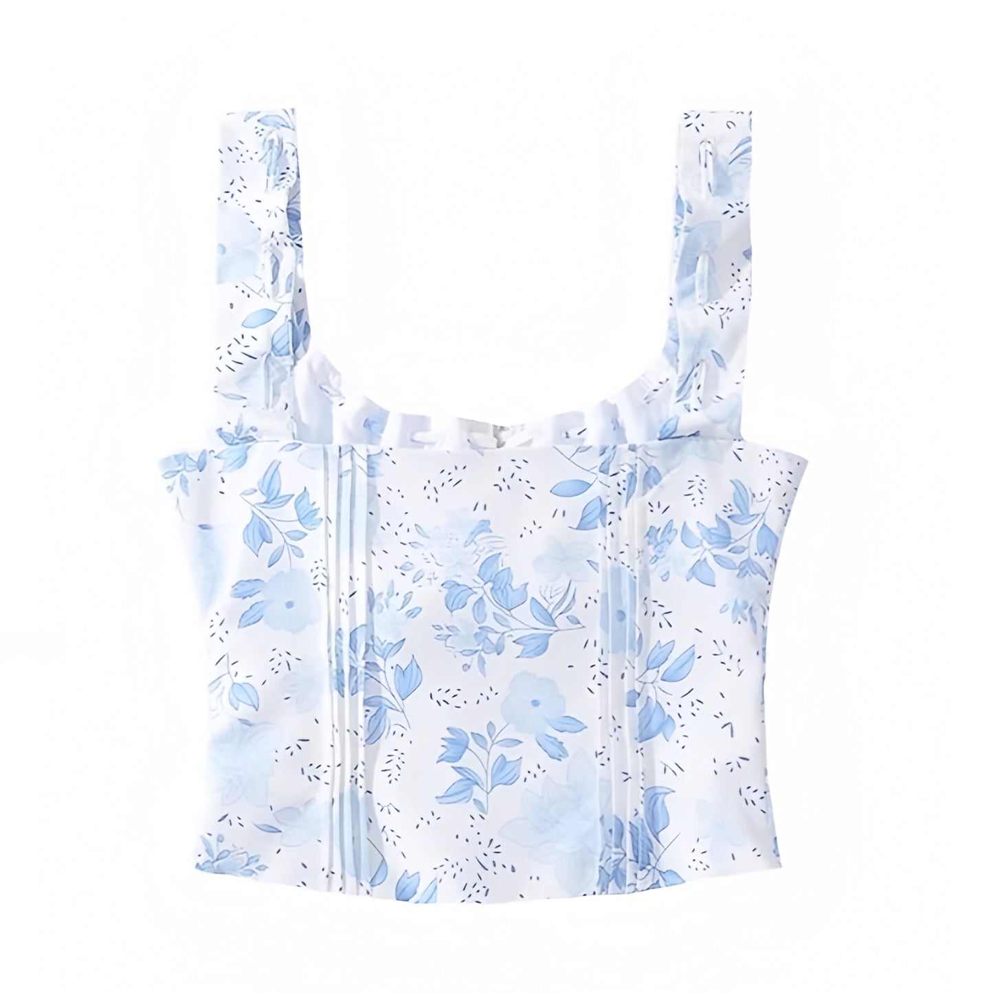 floral-print-light-blue-and-white-multi-color-flower-patterned-slim-fit-bodycon-corset-bustier-bow-string-tie-spaghetti-strap-sleeveless-square-neckline-backless-open-back-full-length-hip-crop-camisole-tank-top-blouse-shirt-women-ladies-teens-tweens-chic-trendy-spring-2024-summer-elgeant-casual-feminine-preppy-style-coquette-coastal-granddaughter-grandmillennial-beach-wear-vacation-tops-altard-state-zara-loveshackfancy-aritzia-revolve-princess-polly-urban-outfitters-dupe