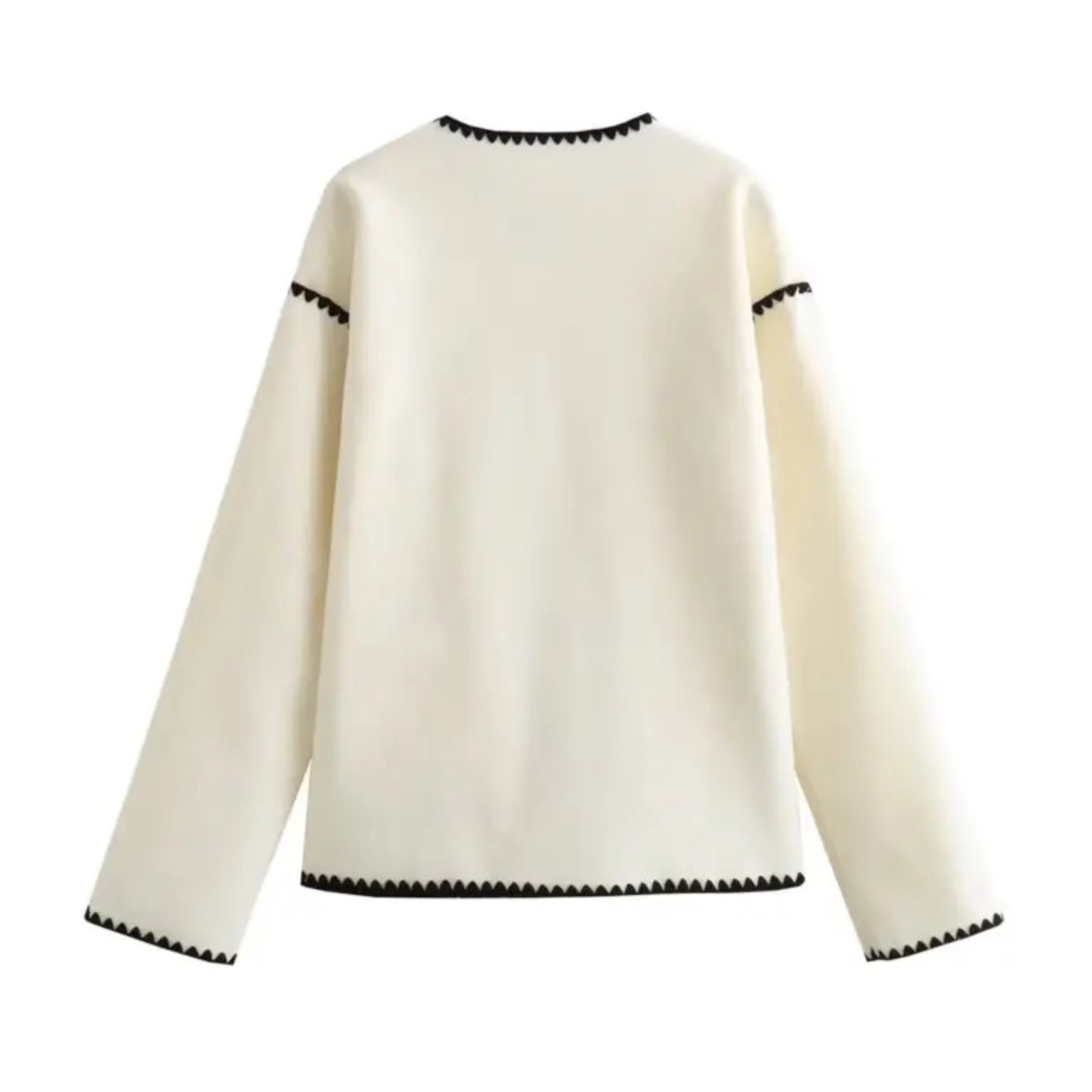 Ivory & Black Trim Knit Cardigan Sweater