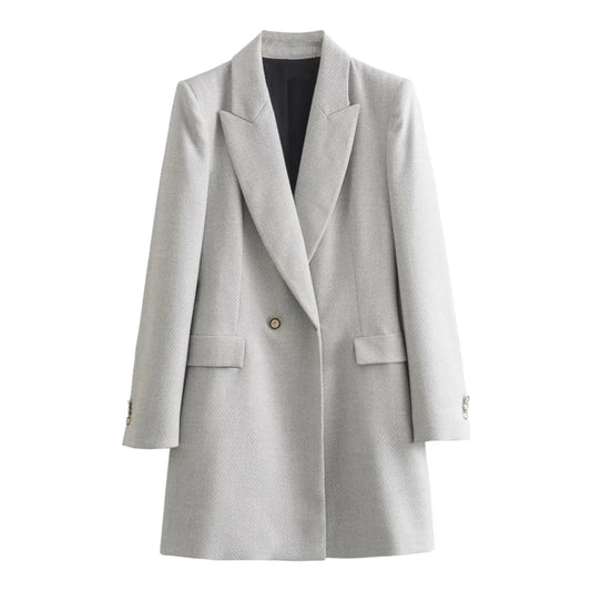 Light Gray Woolen Long Blazer Jacket