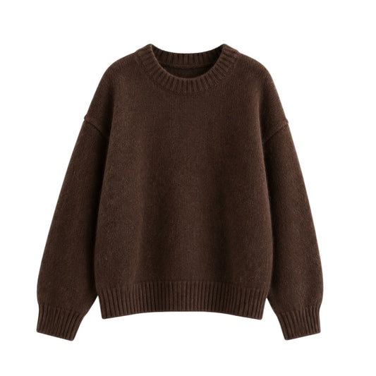 Espresso brown knit woolen long-sleeve pullover sweater for women and teens, dark brown chunky knit jumper with soft fuzzy cozy warm thick texture, oversized elegant trendy chic preppy knitwear for fall autumn winter 2025, Zara and Aritzia dupe fashion sweater with global worldwide shipping to US, UK, Canada, Europe, Australia, and Asia from Dazey Hill.