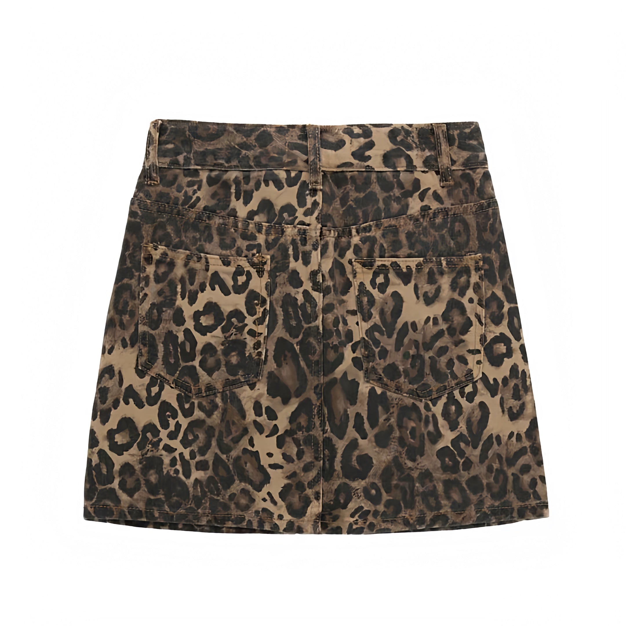 Women s Leopard Print Mid Rise Slim Fit Denim Mini Skirt With Pockets DAZEY HILL