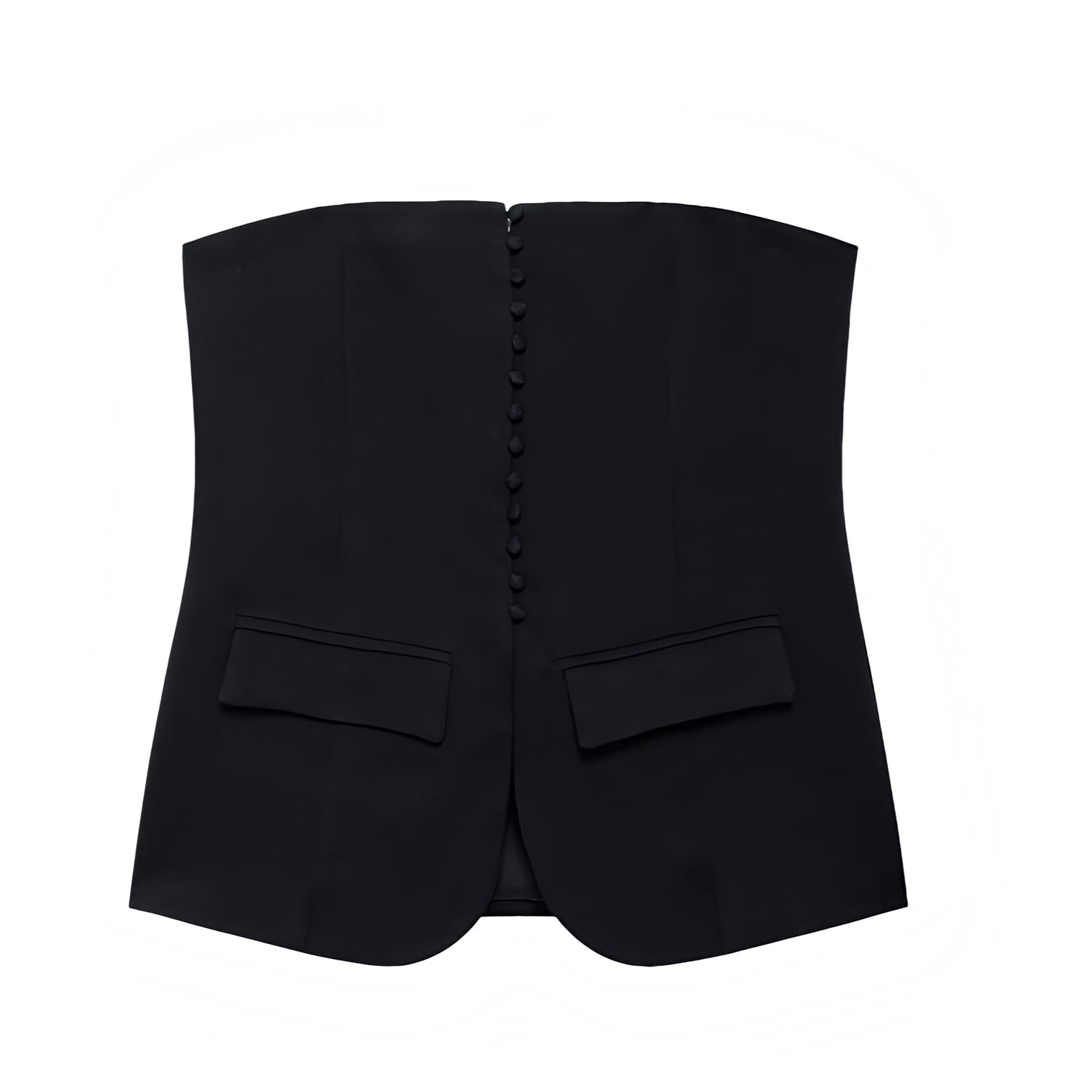 Black Strapless Button-Down Corset Cinched Tube Top