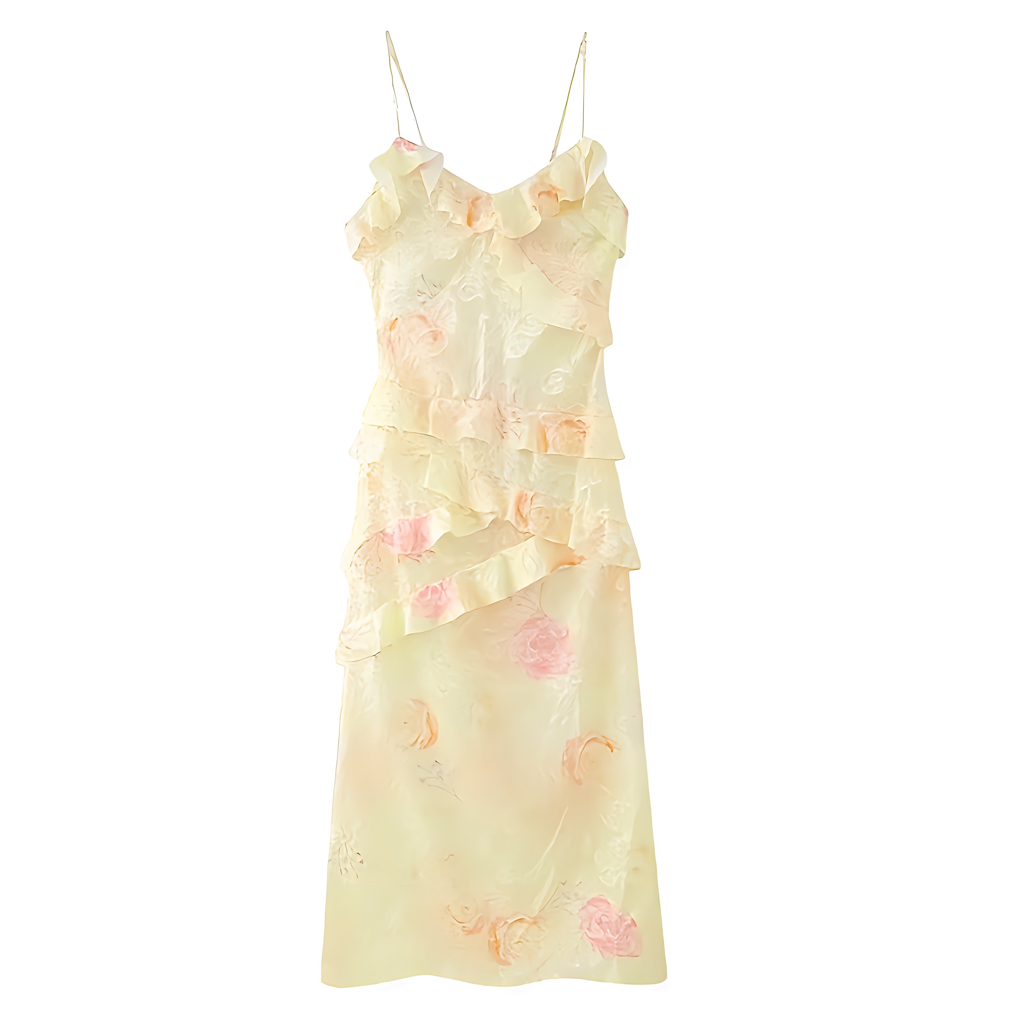 Yellow Multi-Color Zinnia Layered Ruffle Floral Bodycon Maxi Dress ...