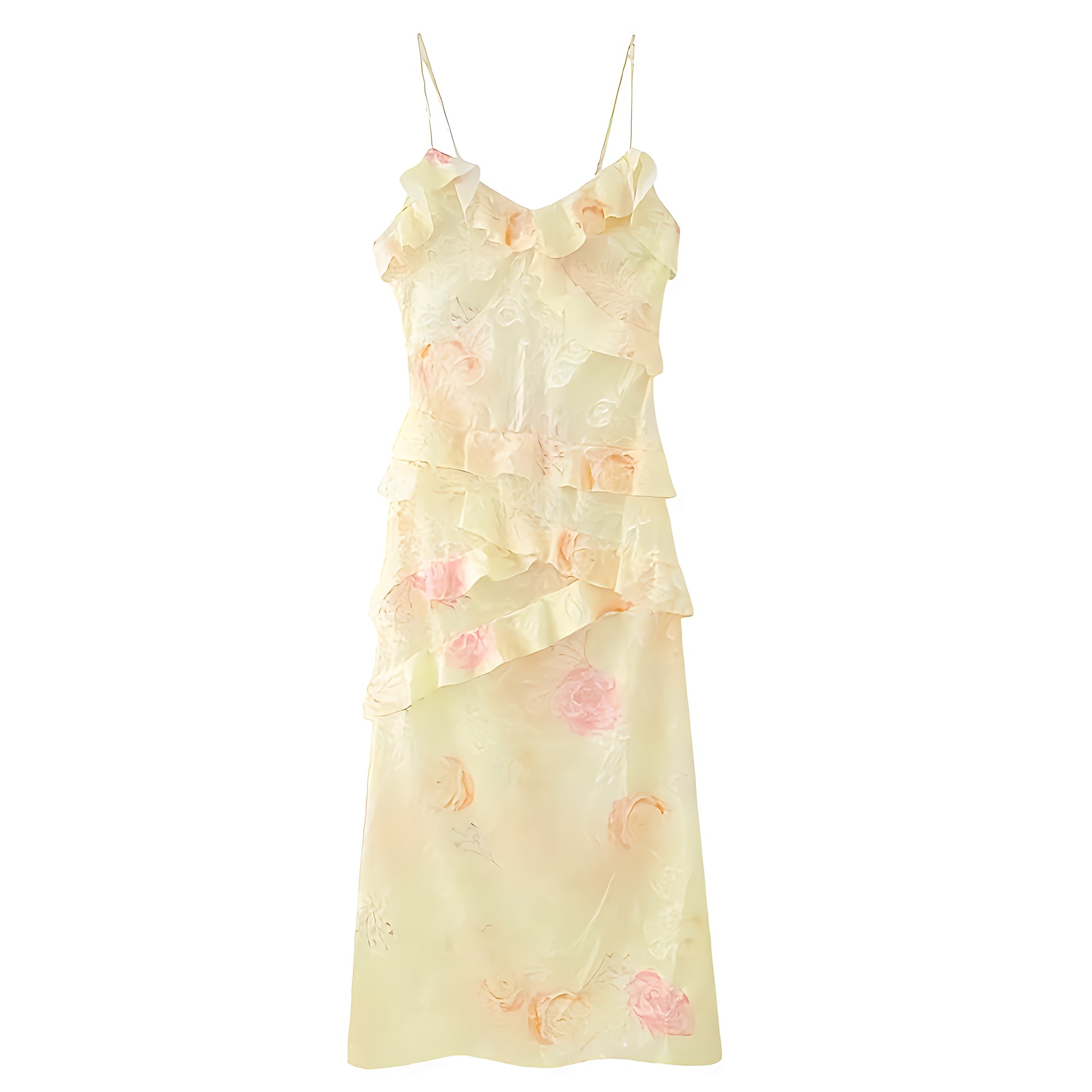 Yellow Multi-Color Zinnia Layered Ruffle Floral Bodycon Maxi Dress Dazey Hill Yellow Multi-Color Zinnia Layered Ruffle Floral Bodycon Maxi Dress Dazey Hill