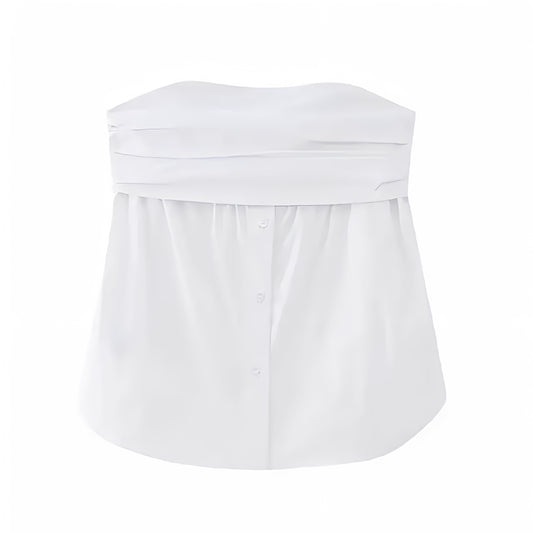 white-ivory-slim-fit-strapless-bandeau-sleeveless-ruched-linen-button-down-tank-camisole-tube-top-blouse-shirt-womens-ladies-chic-trendy-spring-2024-summer-elegant-casual-feminine-european-vacation-beach-wear-preppy-style-zara-revolve-brandy-melville