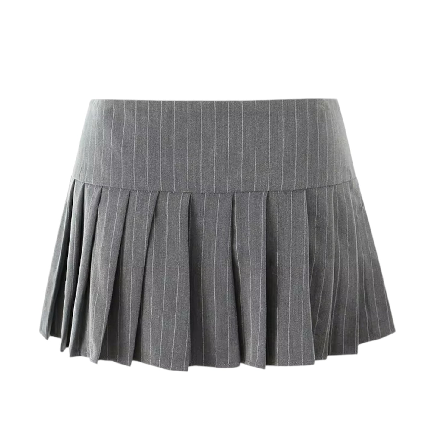 Dark Grey Pinstriped Button-Down Pleated Low-Rise Mini Skirt