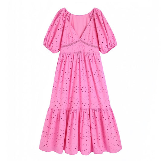 hot-bright-pink-eyelet-embroidered-patterned-short-puff-sleeve-v-neck-ruffled-midi-long-maxi-dress-ball-gown-couture-women-ladies-chic-trendy-spring-2024-summer-elegant-semi-formal-feminine-casual-preppy-style-european-tropical-beach-vacation-sundress-revolve-altard-state-loveshackfancy-zimmerman-dupe