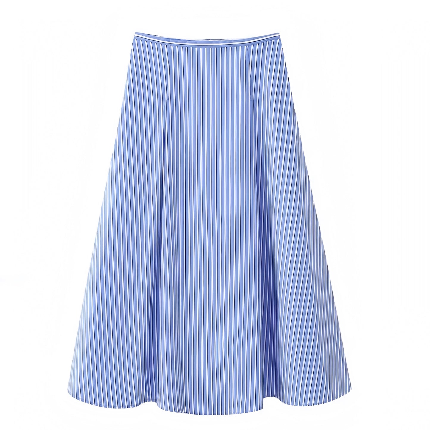 Light Blue & White Striped Seersucker Low-Rise Linen Maxi Skirt
