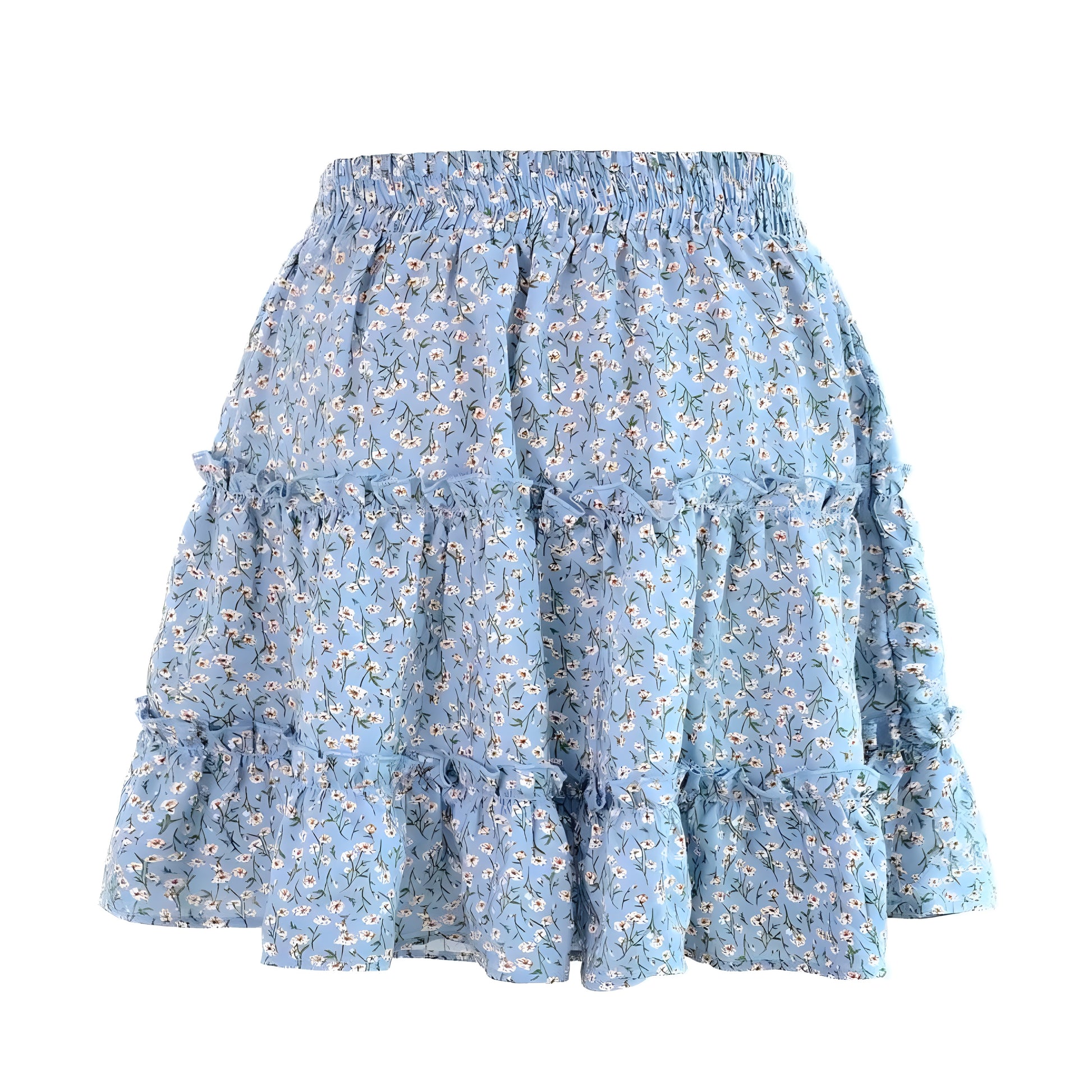 floral-print-light-blue-and-white-daisy-flower-patterned-layered-ruffle-trim-draw-string-tie-fitted-waist-smocked-mid-high-rise-waisted-flowy-boho-tullie-linen-tiered-short-mini-skirt-women-ladies-chic-trendy-spring-2024-summer-elegant-casual-feminine-preppy-style-coastal-granddaughter-beach-wear-zara-altard-state-urban-outfitters-brandy-melville-princess-polly