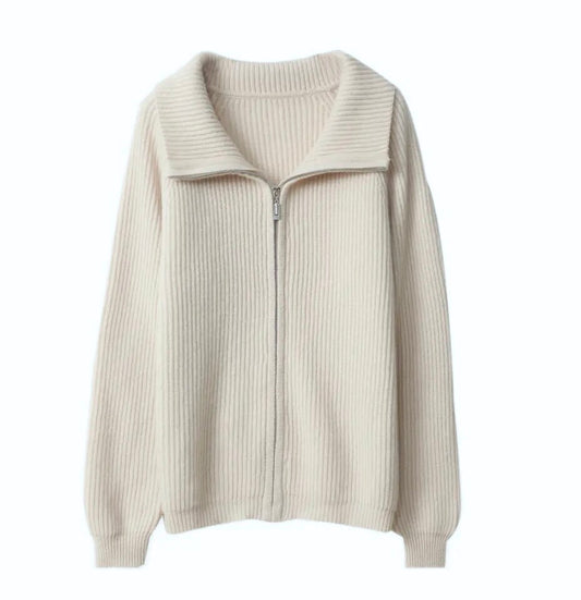 Ivory Knitted Zip Down Sweater