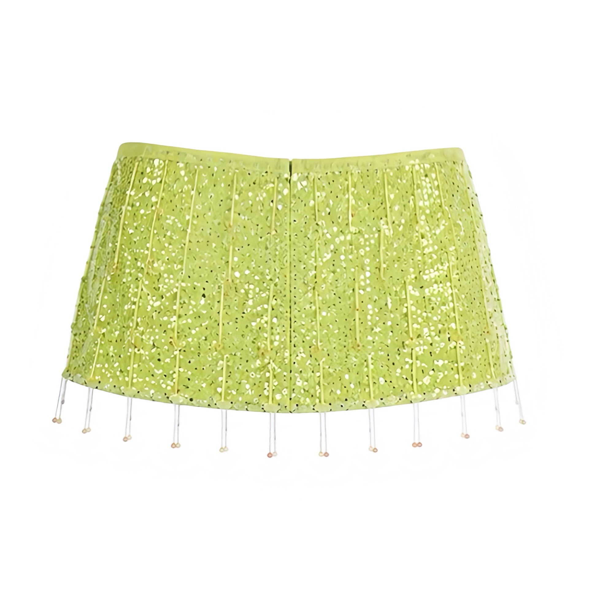 Green sequin tassel embellished low-rise slim fit sheath pencil short mini skirt, shimmering sequin party skirt for women and teens, sexy chic feminine festival and rave skirt, Ibiza style boho bohemian Euro summer 2025 vacation outfit, mermaid core trendy night-out skirt with global shipping to USA, Canada, UK, Europe, and Australia.