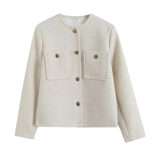 Ivory Woolen Gold Button Over Coat