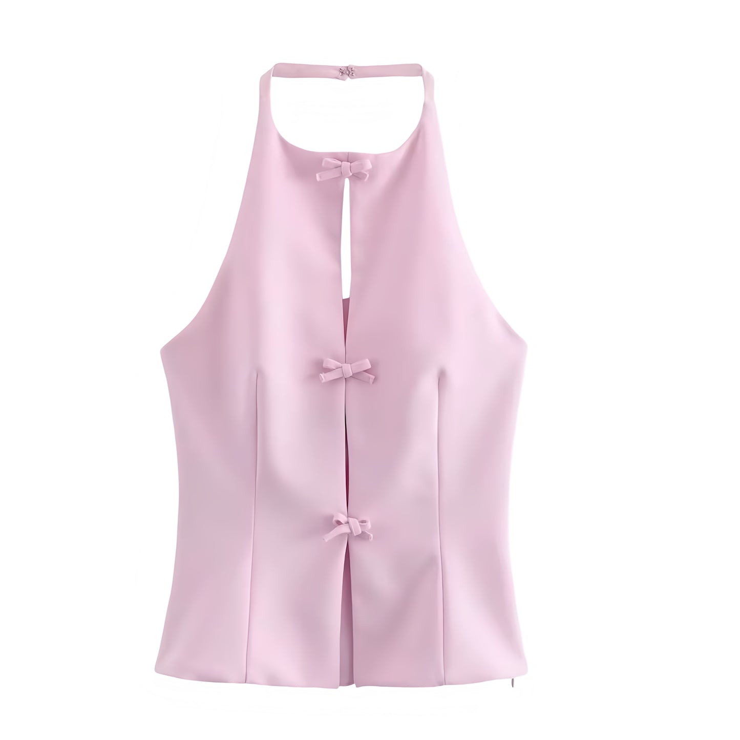 Light Pink Slim Fit Bow Corset Vest Halter Top